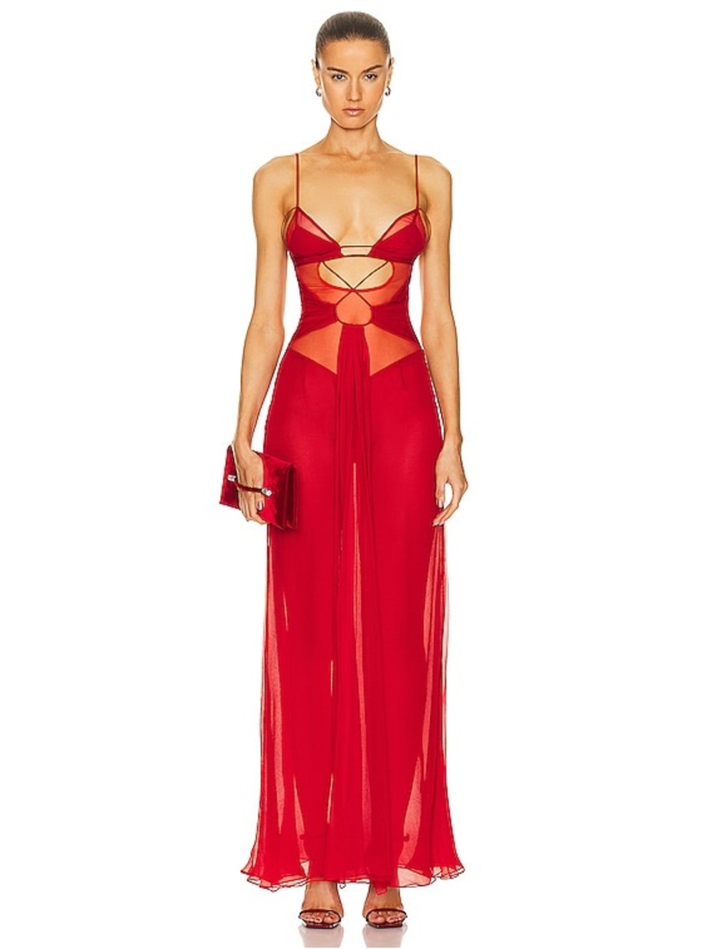 Red Cutout Sheer Maxi Dress
